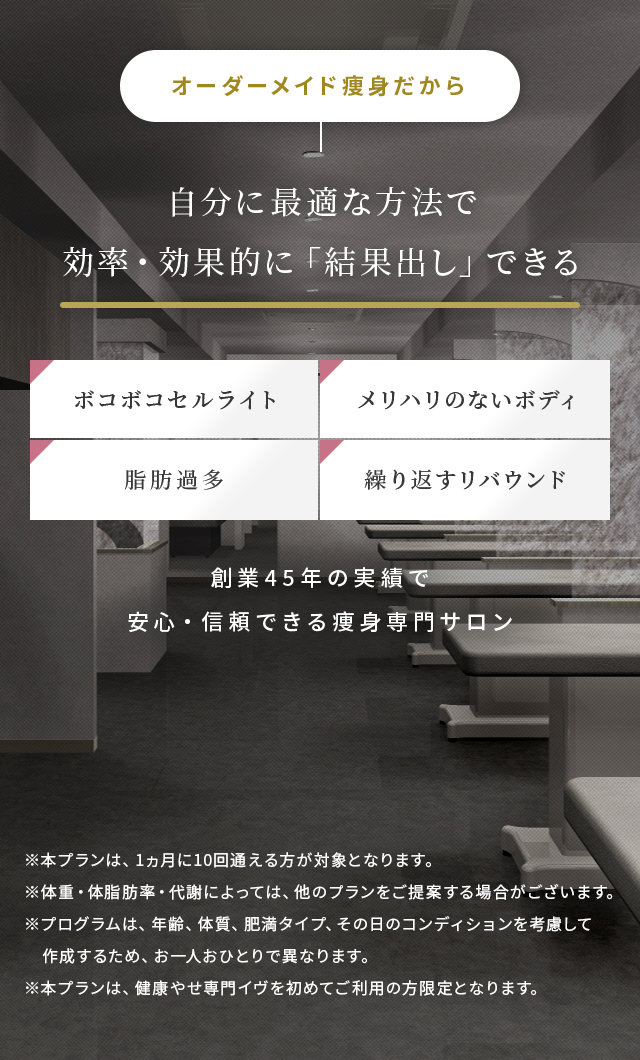 オーダーメイド痩身だから自分に最適な方法で効率・効果的に「結果出し」できる